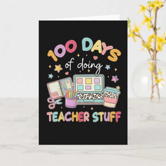 100 Days of Doing Teacher Stuff Cute Pastel School カード (黄色い花)