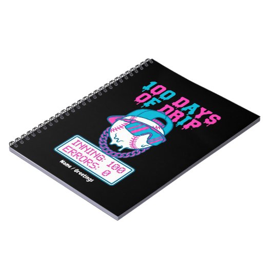100 Days of Drip 0 Errors Baseball School Swag  ノートブック (左側)