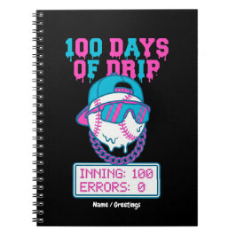 100 Days of Drip 0 Errors Baseball School Swag  ノートブック