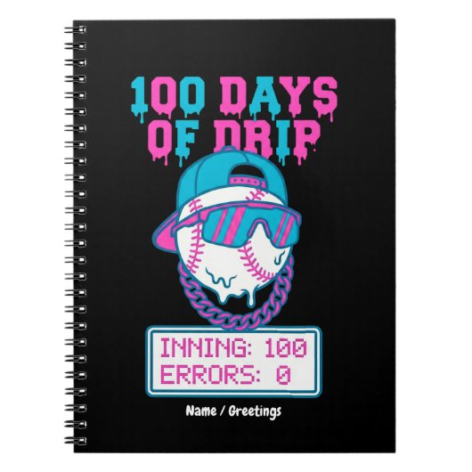 100 Days of Drip 0 Errors Baseball School Swag  ノートブック (正面)