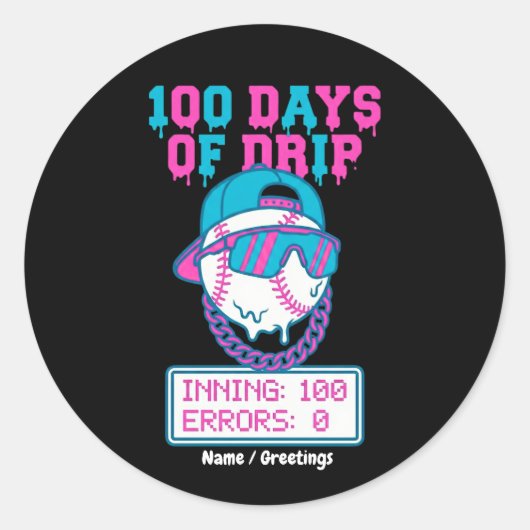 100 Days of Drip 0 Errors Baseball School Swag  ラウンドシール (正面)