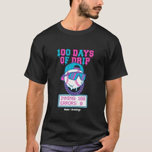 100 Days of Drip 0 Errors Baseball School Swag  Tシャツ (正面)