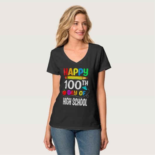 100 Days Of High School Happy 100th Day Of School Tシャツ (正面フル)