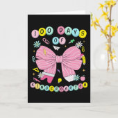 100 Days of Kindergarten Cute Pink Bow  カード (黄色い花)