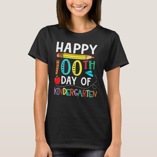 100 Days Of Kindergarten Happy 100th Day Of School Tシャツ (正面)