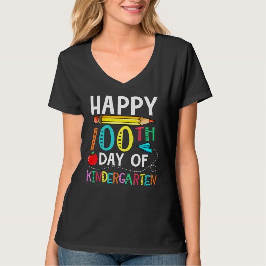 100 Days Of Kindergarten Happy 100th Day Of School Tシャツ (正面)