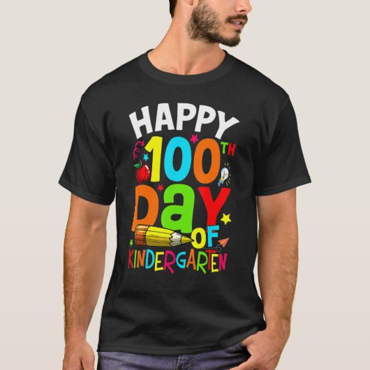 100 Days Of Kindergarten Kids Cute Happy 100th Day Tシャツ (正面)