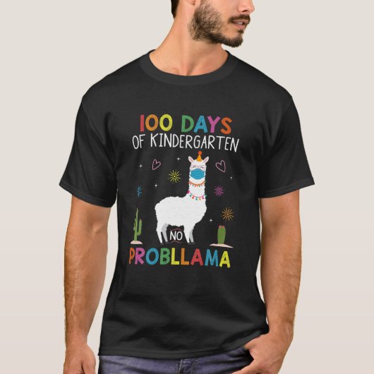 100 Days Of Kindergarten No Probllama Llama Mask Q Tシャツ (正面)