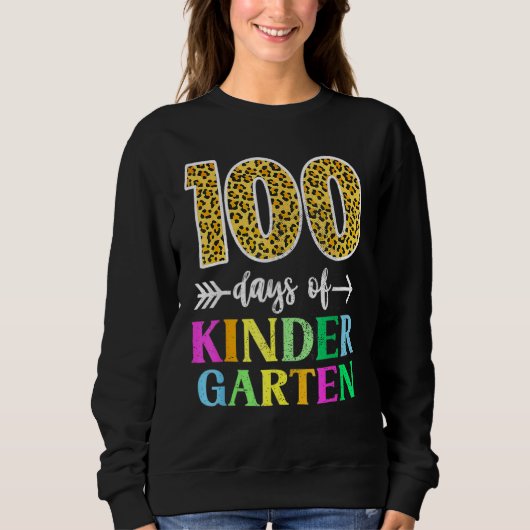 100 Days Of Kindergarten School Teacher Leopard 10 スウェットシャツ (正面)