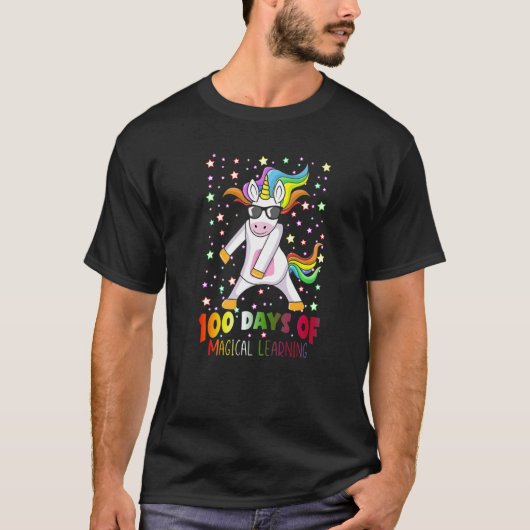 100 Days of Magical Learning Flossing Unicorn Teac Tシャツ (正面)