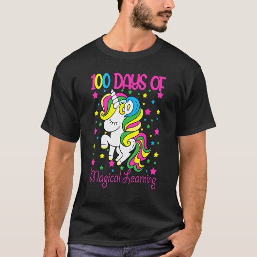100 Days of Magical Learning School  Unicorn Girl  Tシャツ (正面)