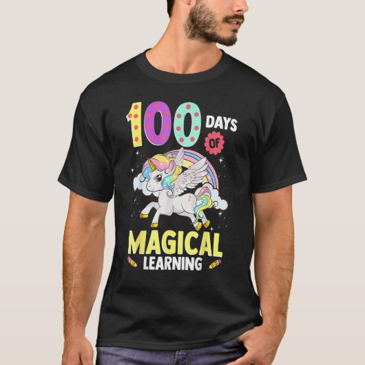 100 Days Of Magical Learning Shirt Unicorn Adorabl Tシャツ (正面)