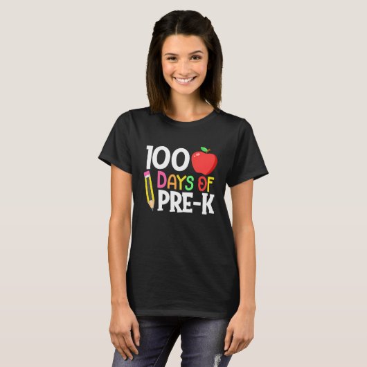 100 Days Of Pre K  Happy 100th Day Of School Teach Tシャツ (正面フル)
