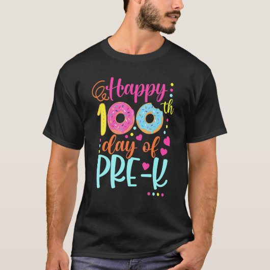 100 Days of Pre-k Teacher Kids Smarter Donuts Tシャツ (正面)