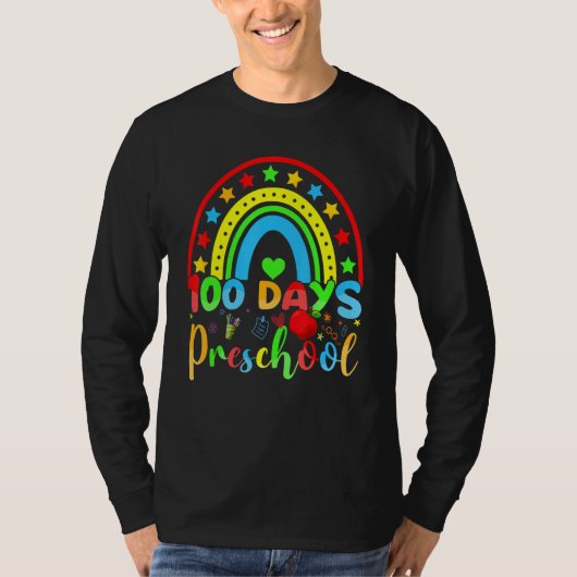 100 Days of Preschool Teacher  100 Days Smarter Ra Tシャツ (正面)