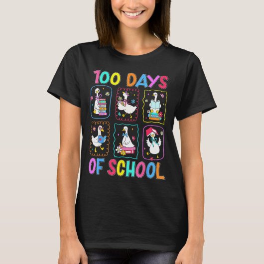 100 Days Of School 100th Day Funny Goose Boys Girl Tシャツ (正面)