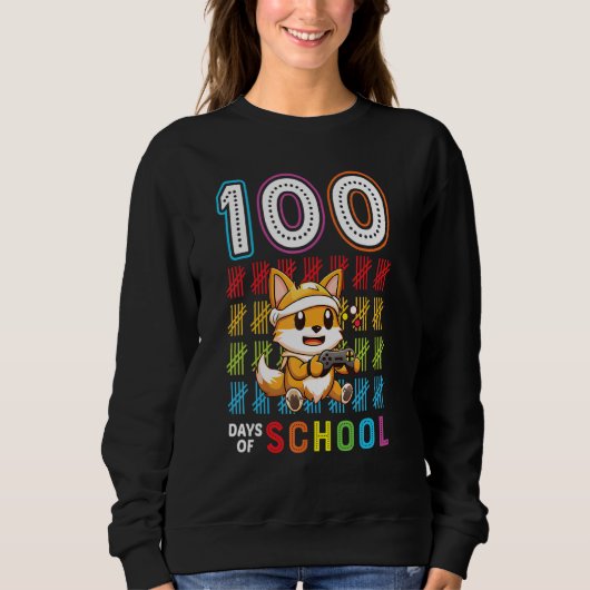 100 Days of School 100th Day of School Fox スウェットシャツ (正面)