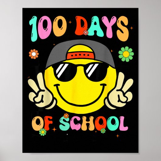 100 Days Of School 100th Day Smile Groovy Face Tea ポスター (正面)