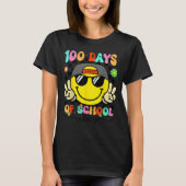 100 Days Of School 100th Day Smile Groovy Face Tea Tシャツ (正面)