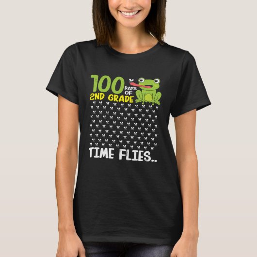 100 Days of School 2nd Grade Frog Time Flies Boys  Tシャツ (正面)