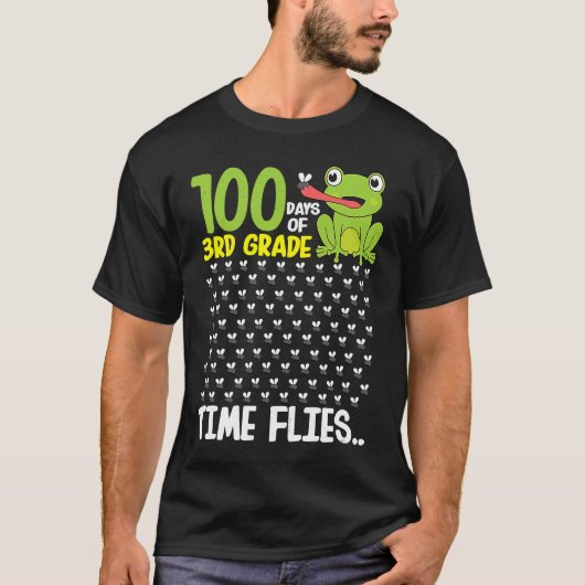 100 Days of School 3rd Grade Frog Time Flies Boys  Tシャツ (正面)
