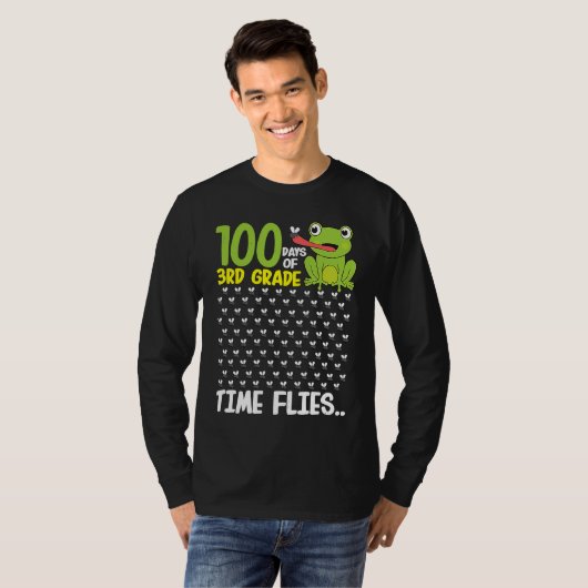 100 Days of School 3rd Grade Frog Time Flies Boys  Tシャツ (正面フル)