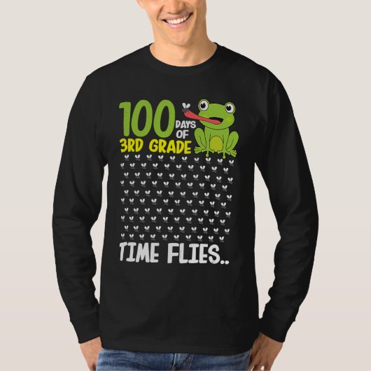 100 Days of School 3rd Grade Frog Time Flies Boys Tシャツ (正面)