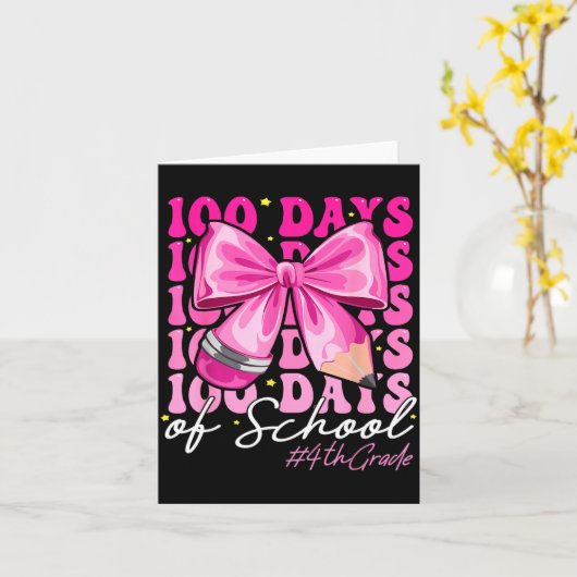 100 Days Of School 4th Grade Girls Coquette Bow  カード (黄色い花)