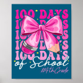 100 Days Of School 4th Grade Girls Coquette Bow  ポスター (正面)