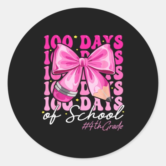 100 Days Of School 4th Grade Girls Coquette Bow  ラウンドシール (正面)