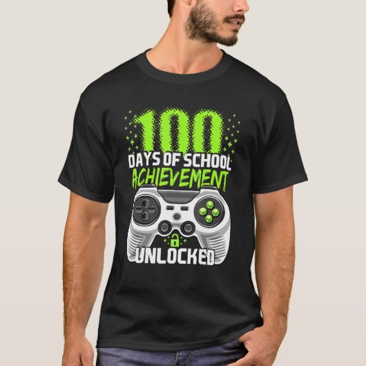 100 Days Of School Achievement Unlocked Video Game Tシャツ (正面)