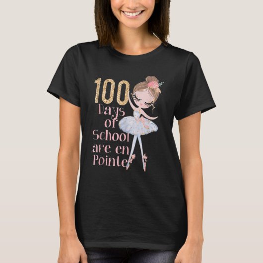 100 Days of School Ballerina Dancer Outfit Girls B Tシャツ (正面)