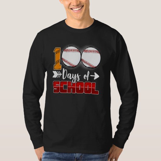 100 Days Of School  Baseball 100 Days Smarter 100t Tシャツ (正面)