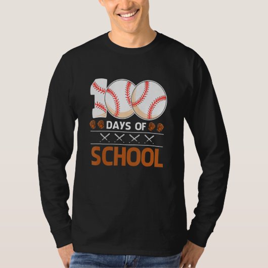 100 Days Of School  Baseball 100 Days Smarter 100t Tシャツ (正面)