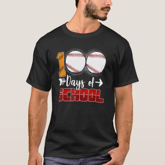 100 Days Of School  Baseball 100 Days Smarter 100t Tシャツ (正面)