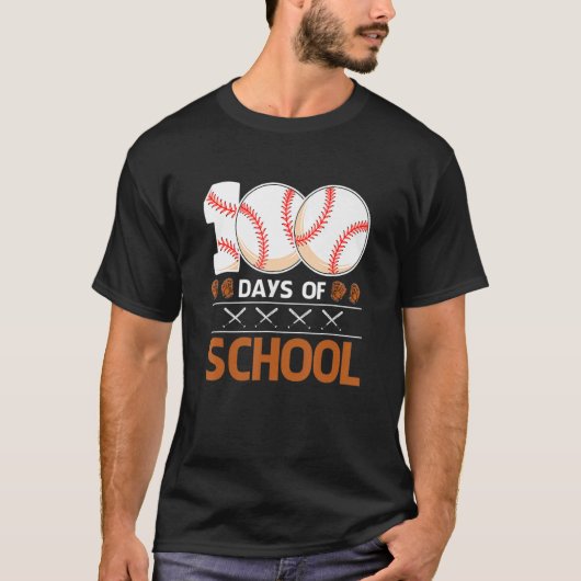 100 Days Of School  Baseball 100 Days Smarter 100t Tシャツ (正面)