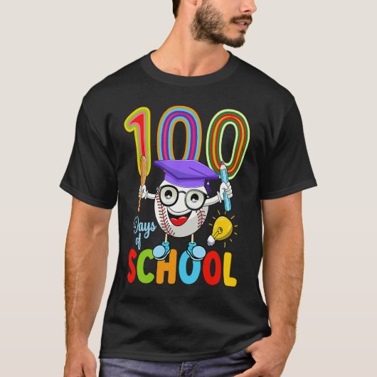 100 Days Of School Baseball 100th Day  Kids Teache Tシャツ (正面)