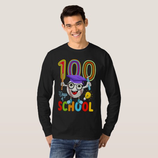 100 Days Of School Baseball 100th Day  Kids Teache Tシャツ (正面フル)