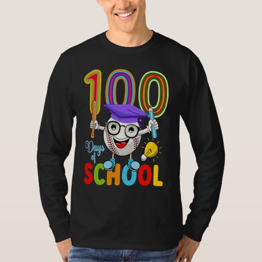 100 Days Of School Baseball 100th Day Kids Teache Tシャツ (正面)