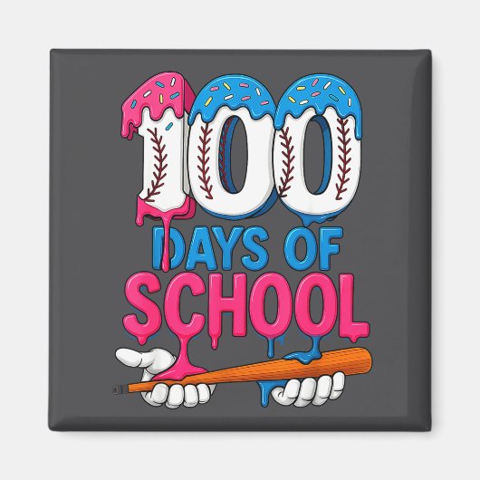 100 Days Of School Baseball Drip Bat 100th Day Of  マグネット (正面)