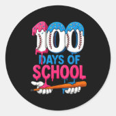 100 Days Of School Baseball Drip Bat 100th Day Of  ラウンドシール (正面)