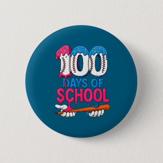100 Days Of School Baseball Drip Bat 100th Day Of  缶バッジ (正面)