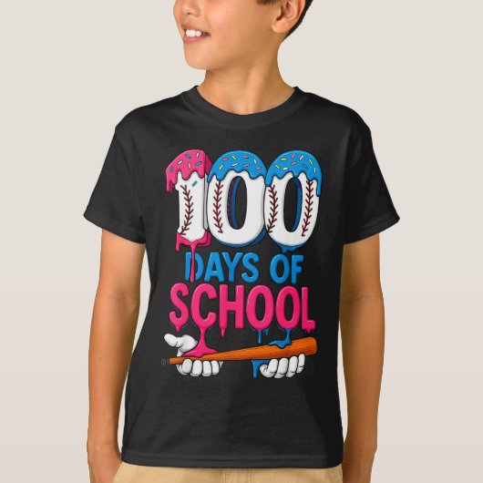 100 Days Of School Baseball Drip Bat 100th Day Of  Tシャツ (正面)