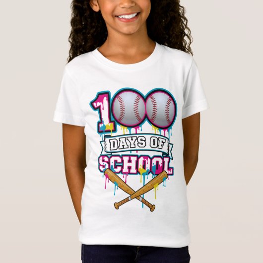 100 Days of School Baseball Shirt PNG Tシャツ (正面)