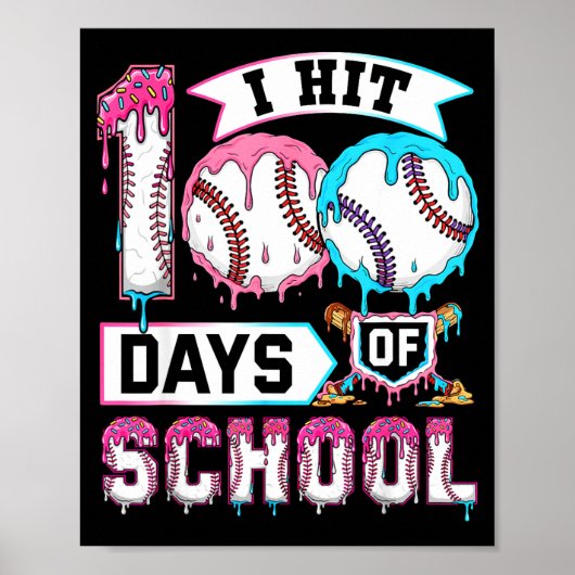 100 Days Of School Boys Baseball Drip 100th Day Ki ポスター (正面)