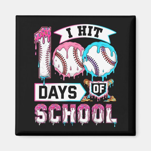 100 Days Of School Boys Baseball Drip 100th Day Ki マグネット (正面)