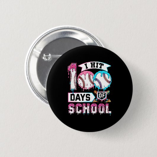 100 Days Of School Boys Baseball Drip 100th Day Ki 缶バッジ (正面&裏面)