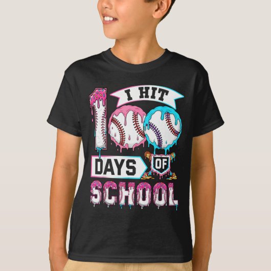 100 Days Of School Boys Baseball Drip 100th Day Ki Tシャツ (正面)