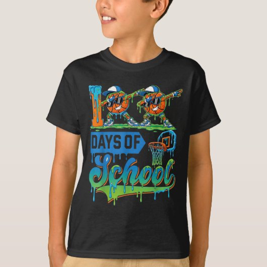 100 Days Of School Boys Basketball Drip 100th Day  Tシャツ (正面)