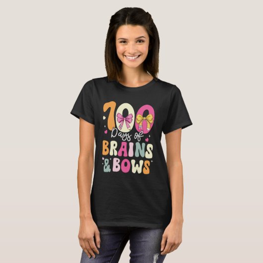 100 Days of School Brains and Bows 100th Day of Sc Tシャツ (正面フル)